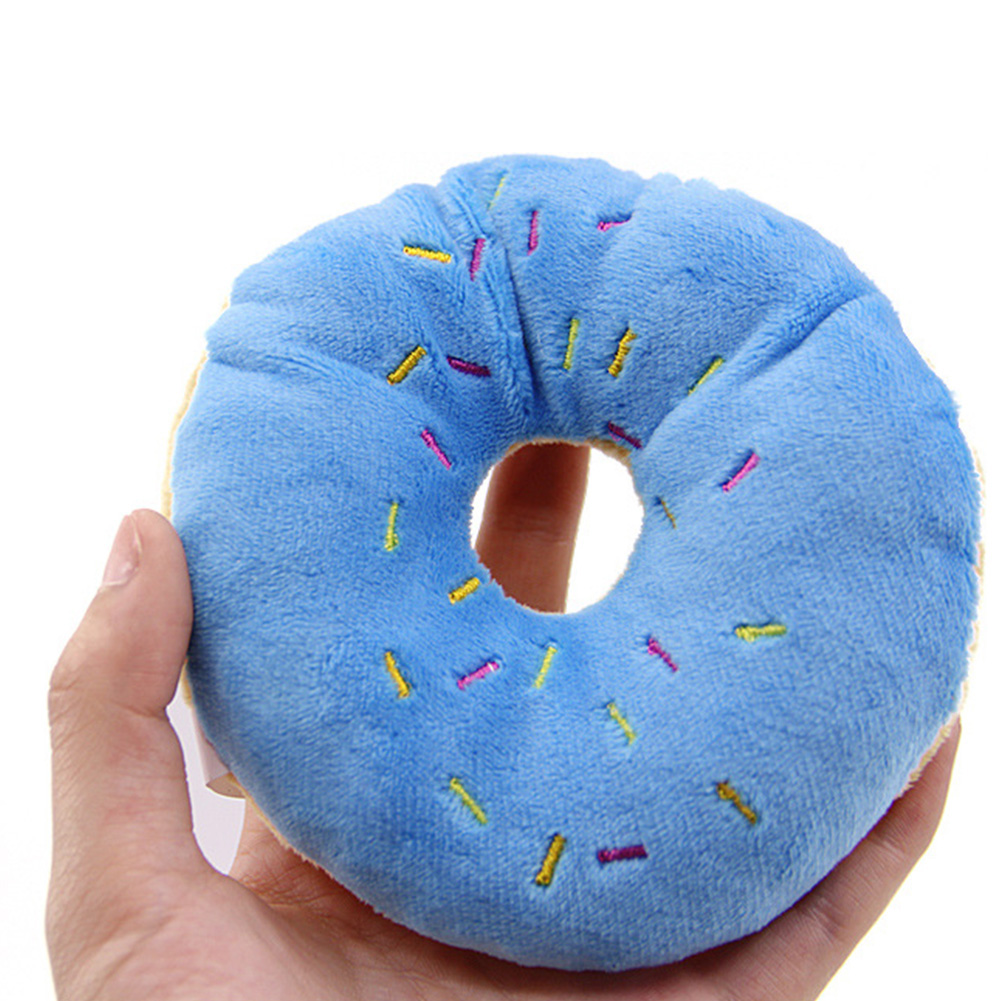 Pet Dog Chew Throw Toys Lovely Squeaker Donut Shape Plush Sound Toy