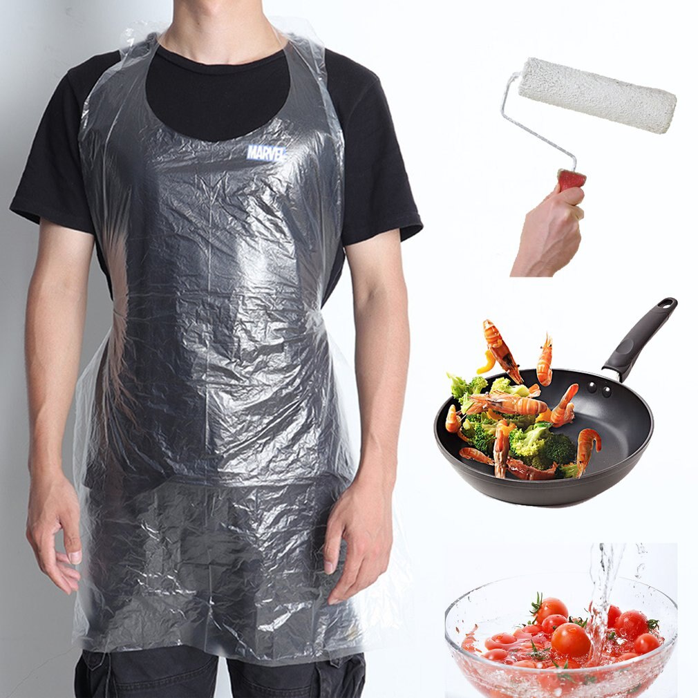 100 Pcs Set Disposable Aprons Waterproof Oil Proof Antifouling PE Plastic Aprons