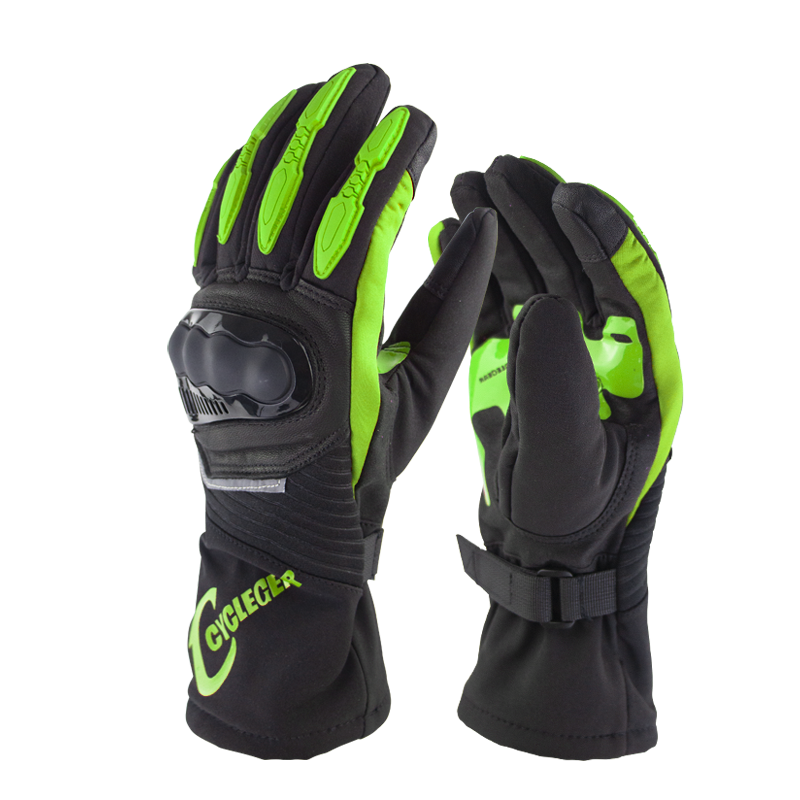 Winter Motorcycle Waterproof Gloves Warm Riding Gloves Full Finger Motocross Glove Long Gloves For Motorcycle Green_L