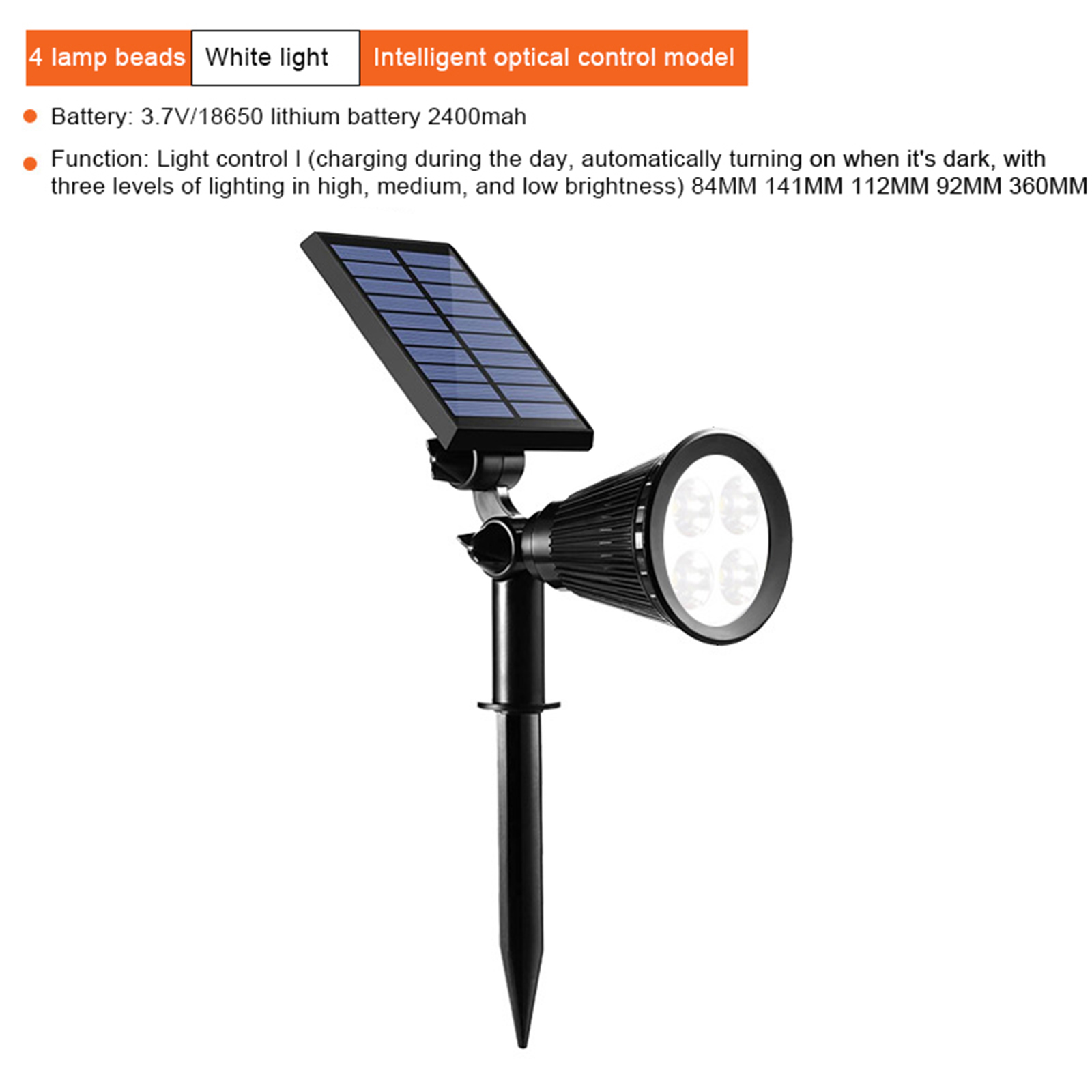 0.5w Outdoor Led Solar Spot Lights With 2200mah Large Capacity Battery Landscape Lights For Fence Pathway Trees Garden Yard