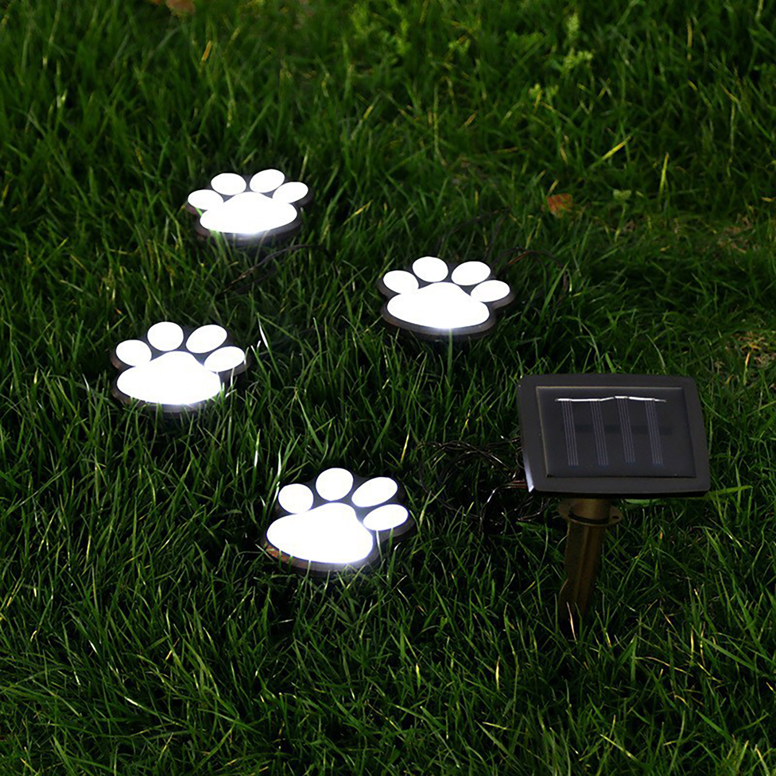 1 For 4 Solar String Light Intelligent Light Sensitive System Waterproof Bear Claw Footprint Shape For Outdoor Christmas Decoration