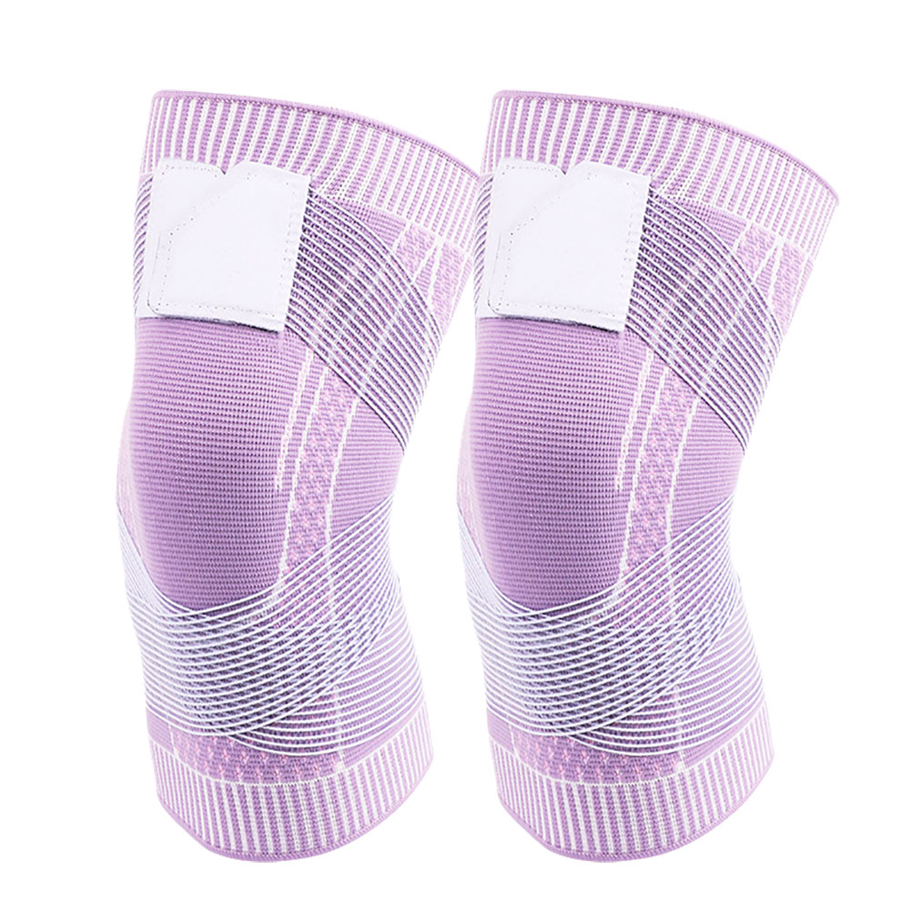 1 Pair Knit Sports Knee Pads Breathable High Elastic Non-slip Knee Brace Wrap Knee Compression Sleeve purple M