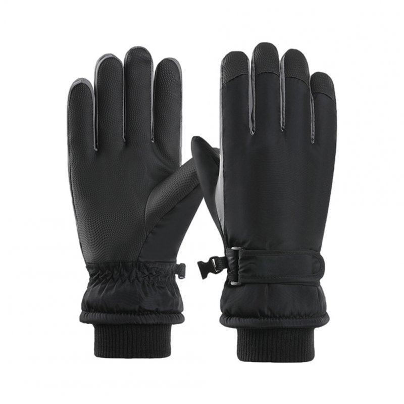 1 Pair Men Ski Gloves Windproof Waterproof Non-slip Wear-resistant Thickening Winter Warm Gloves Large Black Grey