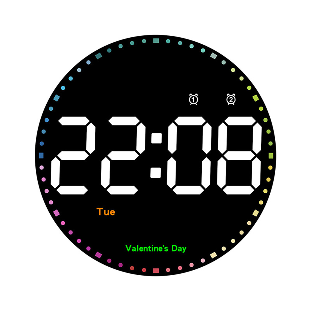 10-Inch Led Round Digital Wall Clock with Remote Control 10 Levels Brightness Alarm Clock Black