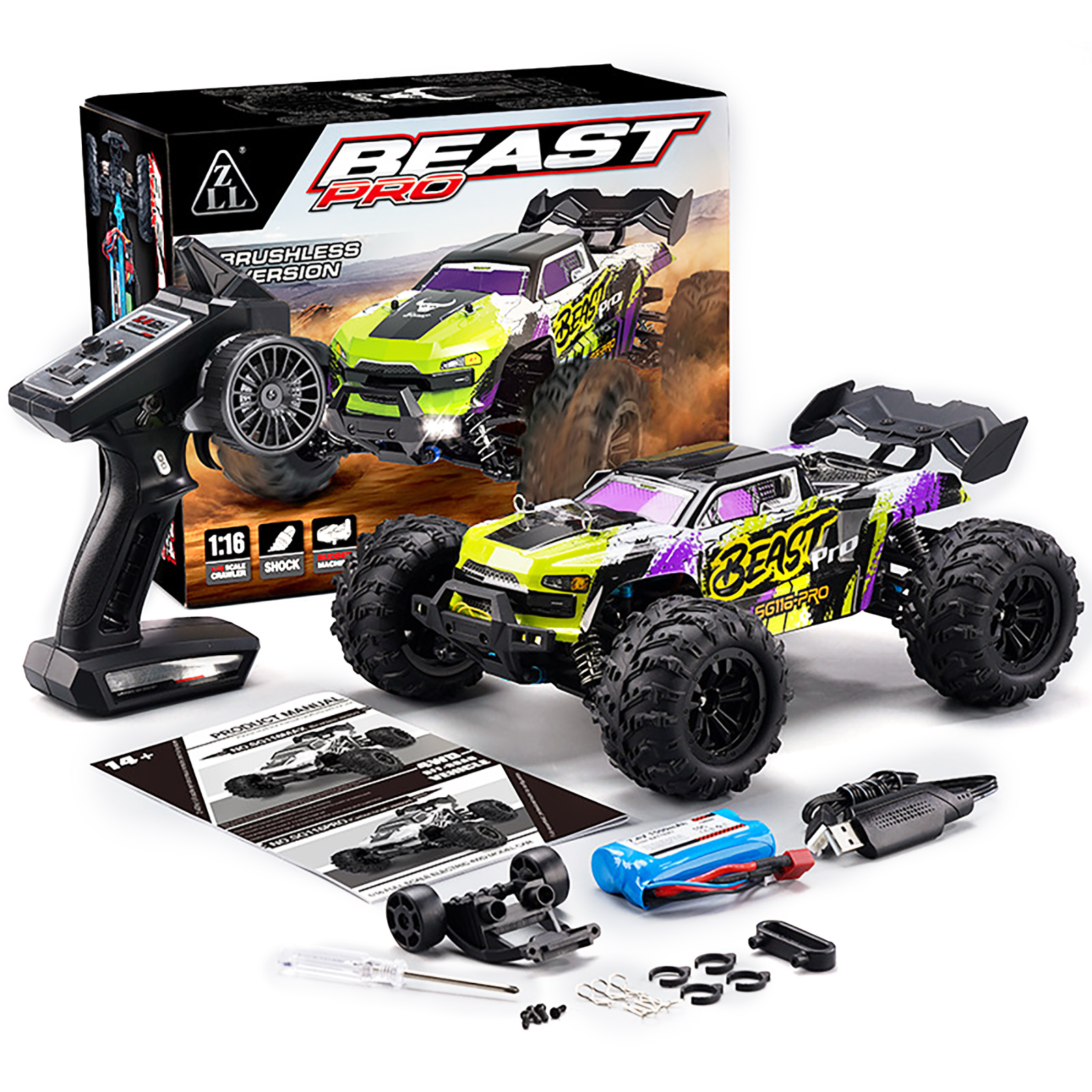 1:16 Scale Remote Control Car Brushless 4wd Off-Road Vehicle High-Speed Car Model Toys for Boys Gifts