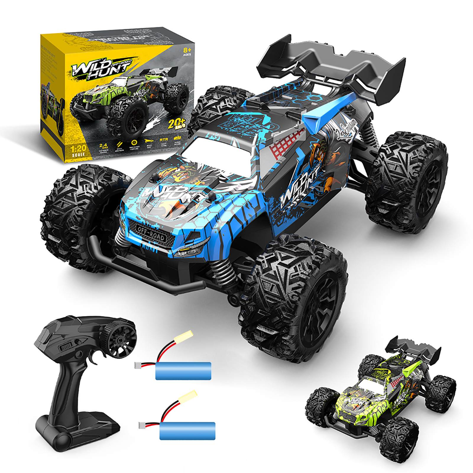 1:20 RC Car 4WD 20km/h High Speed Racing Drift Car Remote Control Off-road Vehicle Toys S757 Green 1 Battery