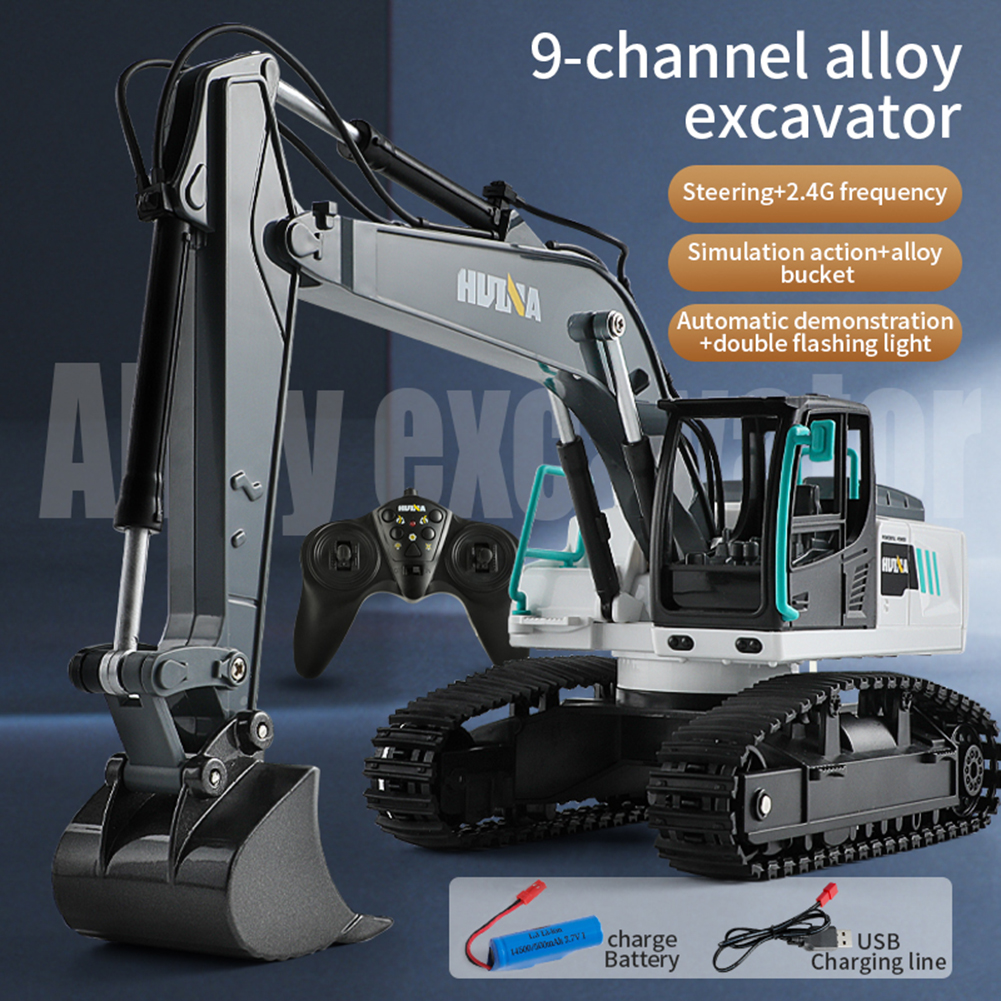 1:24 RC Alloy Engineering Vehicle 9-channel Simulation Excavator Dump Truck Model