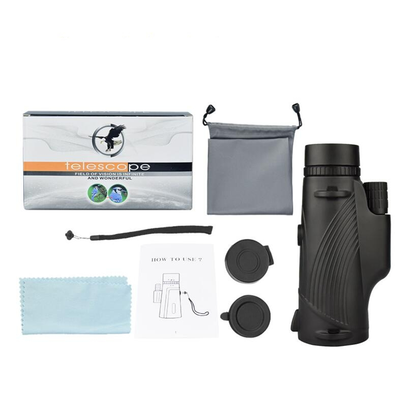 12x Bak4 Prism Monocular Hd Telescope with Portable Hand-held Wristband for Hiking Traveling