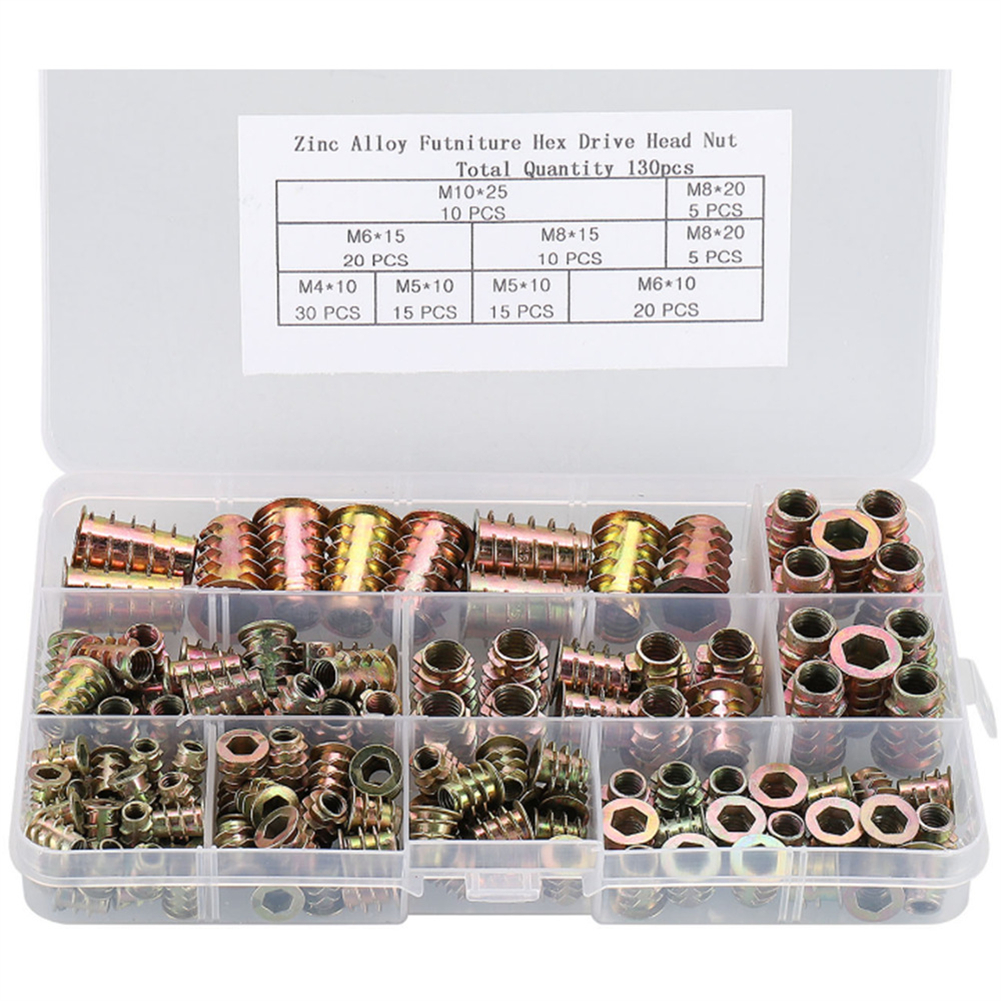 130pcs Nut Hexagonal Driver Head M4-M10 Galvanized Furniture Nut Accessories Set With Storage Box For Home Decoration
