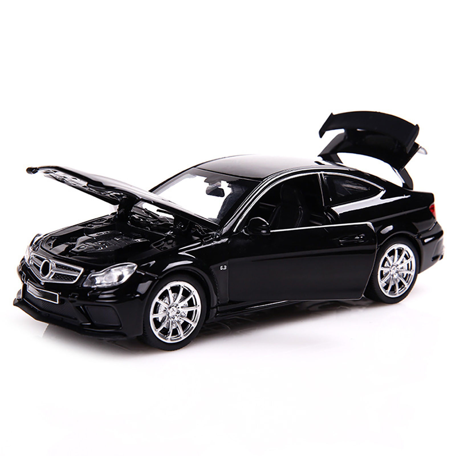 1/32 C63 Alloy Pull-back Car With Base Simulation Diecast Vehicle With Sound Light Effect Openable Door For Boys Birthday Xmas Gifts