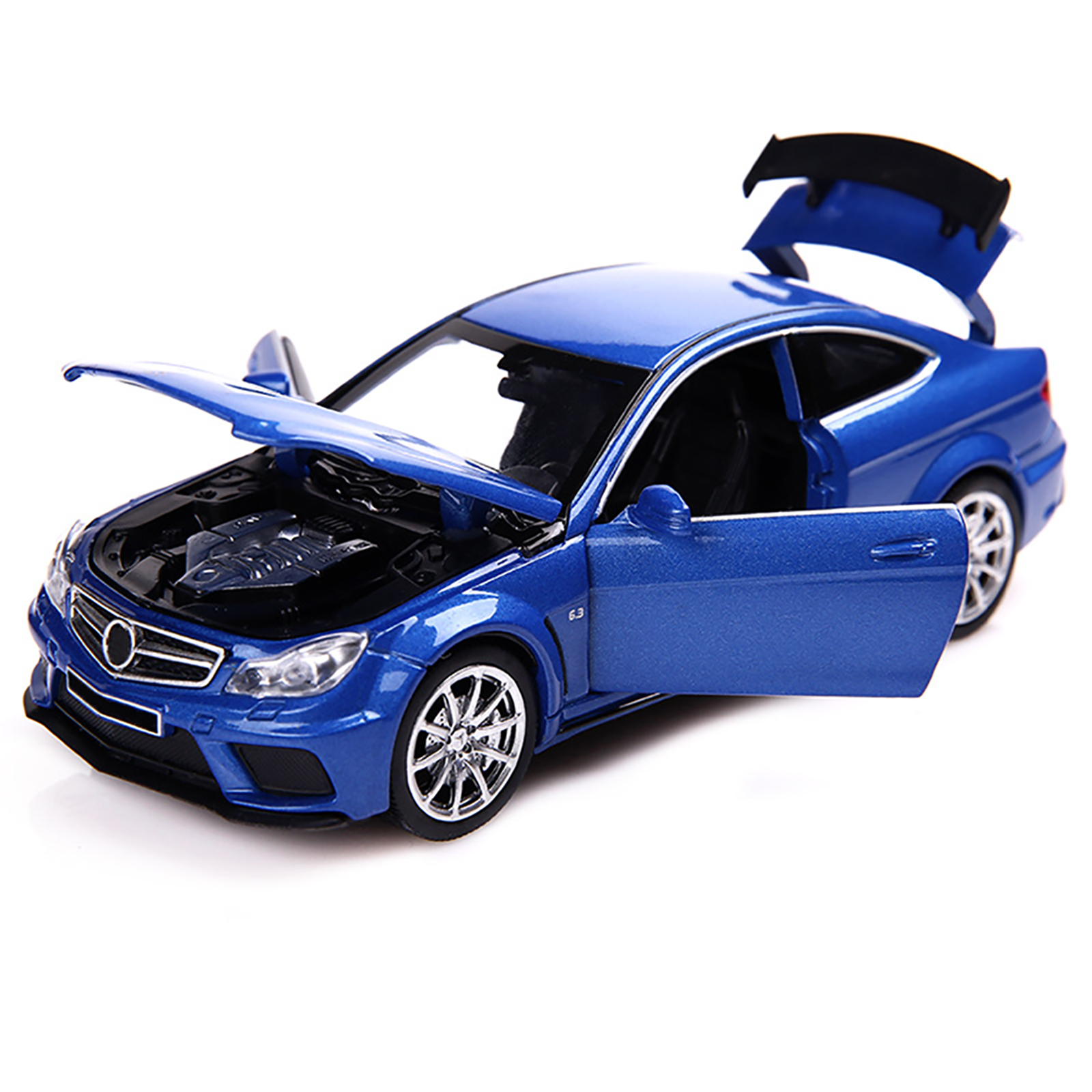1/32 C63 Alloy Pull-back Car With Base Simulation Diecast Vehicle With Sound Light Effect Openable Door For Boys Birthday Xmas Gifts