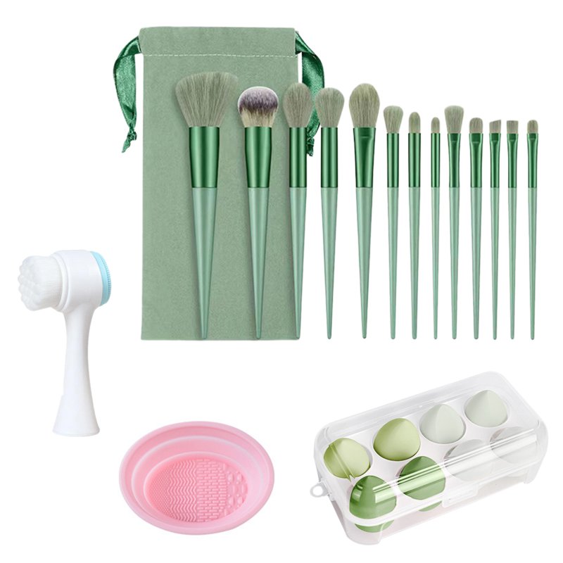 13pcs Makeup Brushes Kit With Wood Handle Foundation Eyeshadow Brush Makeup Sponge Set Beauty Tools With Storage Bag