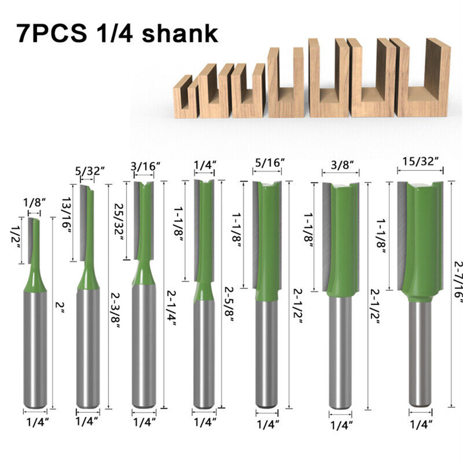 1/4 Straight Router Bit Set, Raised Panel Cabinet Door Making Router Bits, 7PCS Straight Router Bit Set, Woodwork Carbide Wood Milling Cutter Woodworking Tools For Wood Hard Alloy End Mills 7-piece set with 6 handles