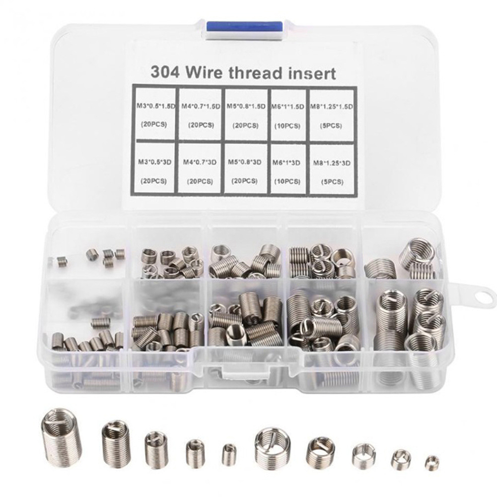 150pcs Wire Thread Repair Inserts Kit M3-m8 Stainless Steel Threaded Bushings Recovery Fasteners With Storage Box