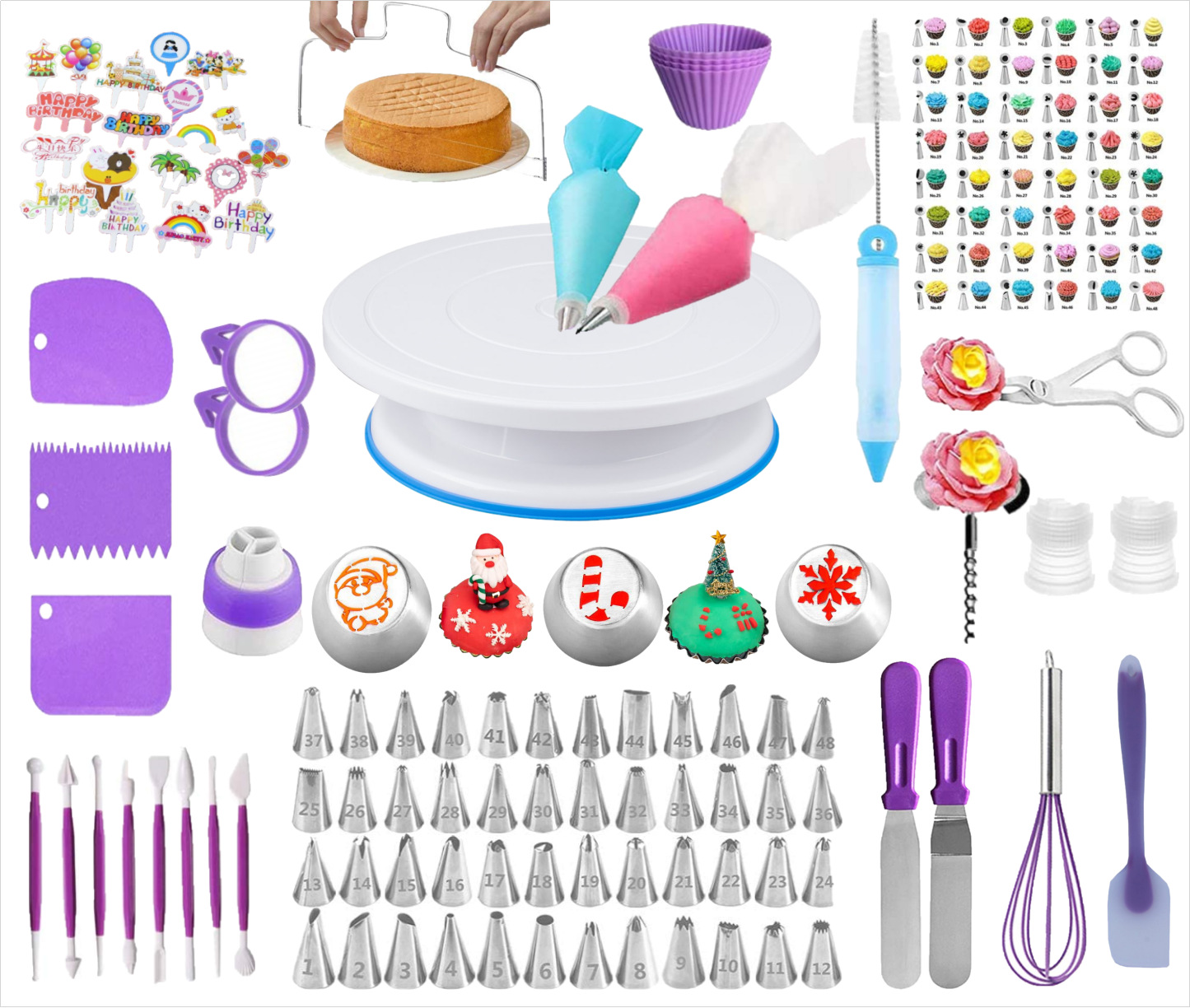 158Pcs/Set Cake Decorating Turntable Stand Icing Tips Piping Nozzles Baking Tools for Beginners
