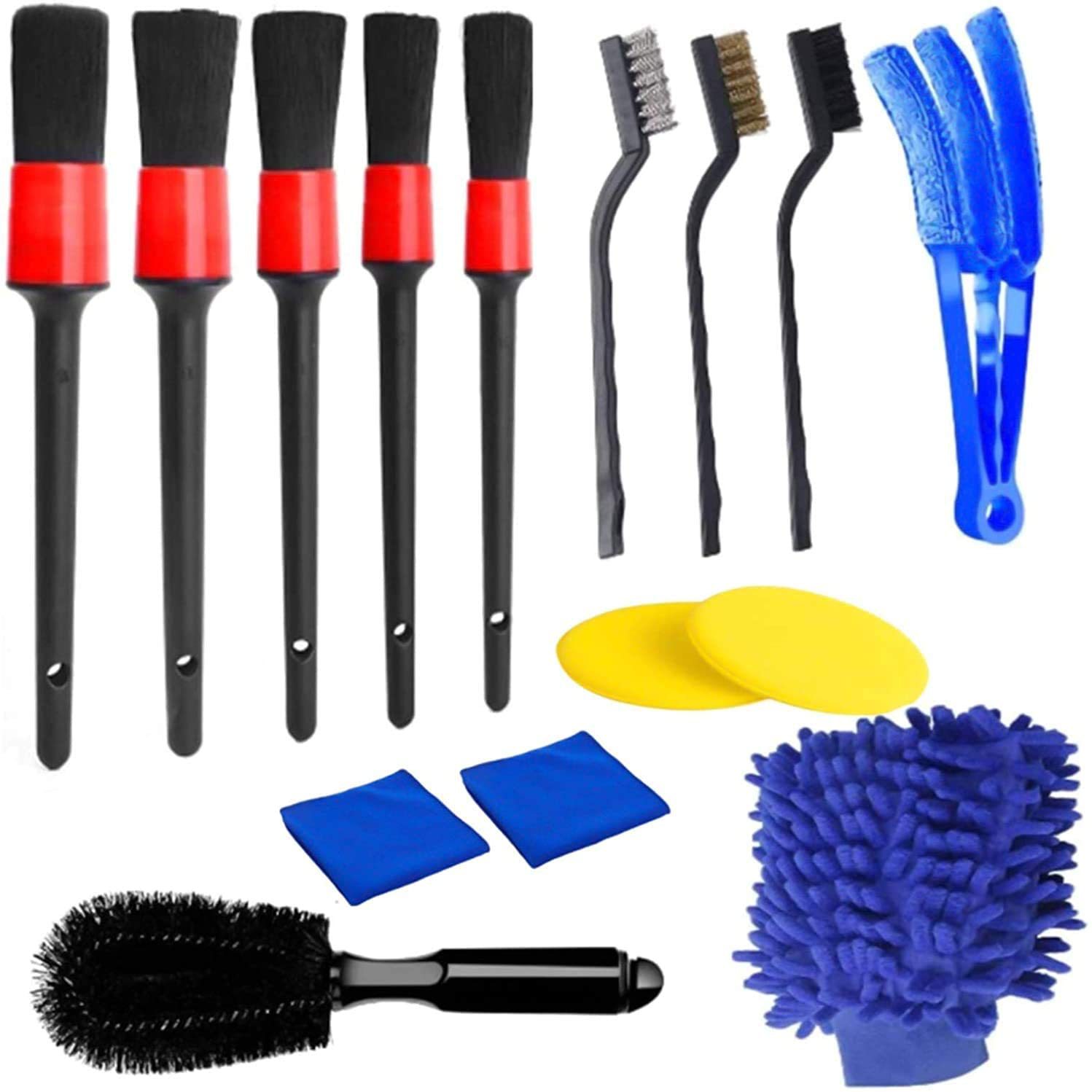 15Pcs Car Detailing Brushes Kit Auto Detailing Brushes Set For Interior Exterior Leather Air Vents Engine Dashboard