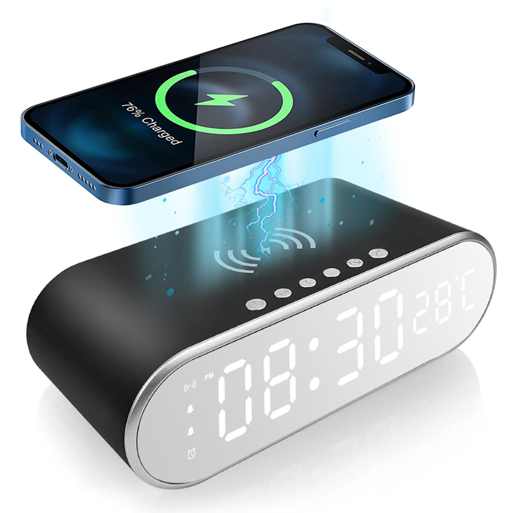 15w Led Digital Alarm Clock Wireless Adjustable Brightness Fast Charging Desk Clocks Thermometer