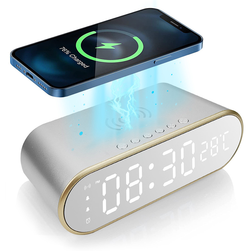 15w Led Digital Alarm Clock Wireless Adjustable Brightness Fast Charging Desk Clocks Thermometer