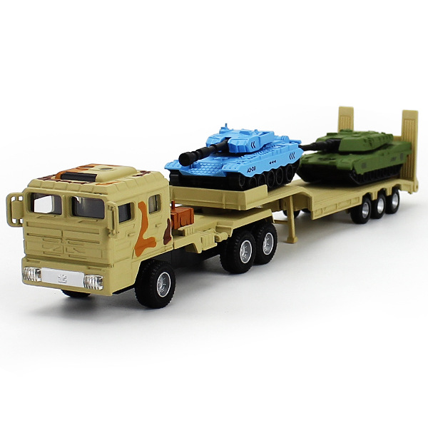 1:64 Military Transport Vehicle With Tank Model Children Boys Car Miniature Model Educational Toys