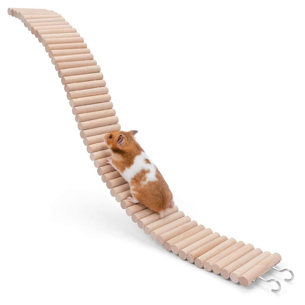 2 In 1 Hamster Wooden Ladder Bridge Exercise Play Chewing Toys Cage Decor Natural Landscaping Supplies