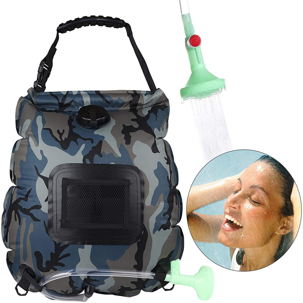 20l Outdoor Camping Shower Water Bag Portable Foldable Solar Heating Bath with Temperature Display Medium Blue