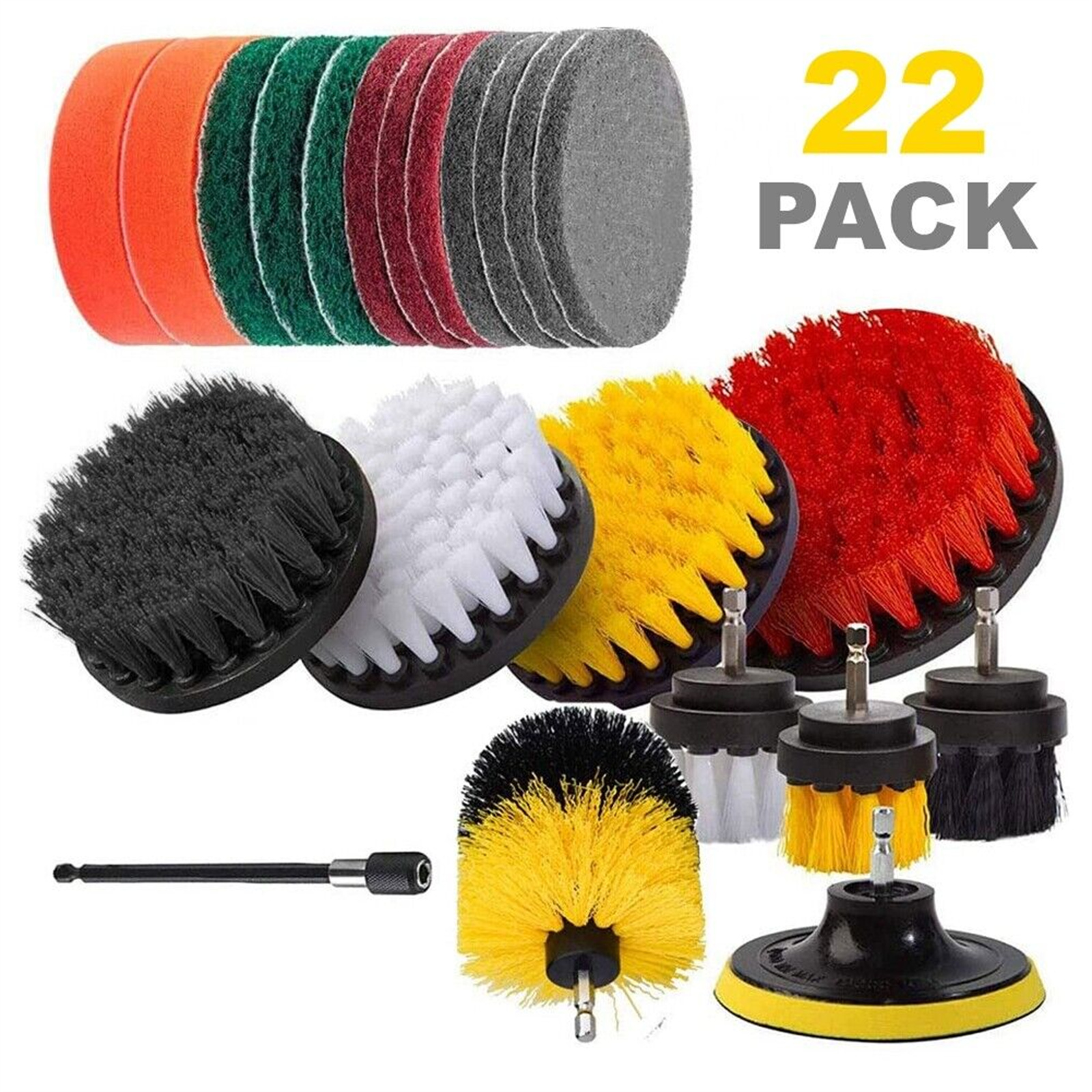 22 Pieces Drill Brush Attachment Set Power Scrubber Brush Pad Sponge Kit With Extend Attachment For Tile Sealants Bathtub Sinks Floor Wheels Carpet