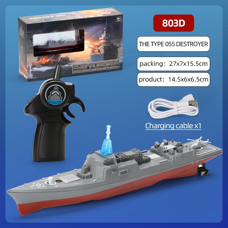 2.4g Remote Control Mini Boat Rechargeable Simulation Warship Summer Water Toys for Children Birthday Gifts