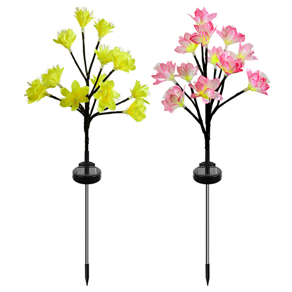 2pcs Solar Peach Blossom Lights IP65 Waterproof Adjustable Stems Leaves Ground Lamp For Outdoor Garden Villa Decoration
