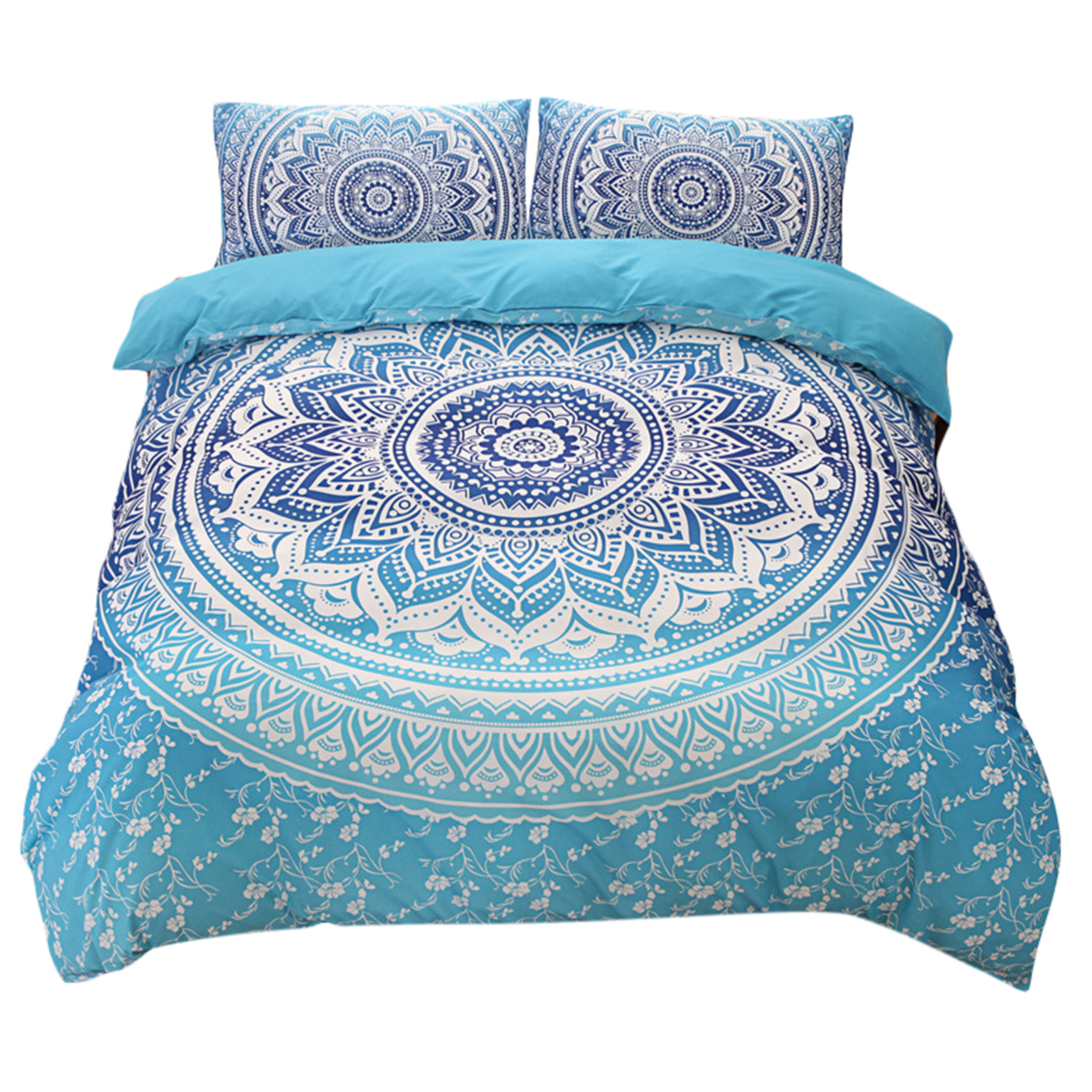 3 Piece Home Duvet Covers Set With 2 Pillow Cases Ultra Soft Breathable Mandala Pattern All Season Bedding Set