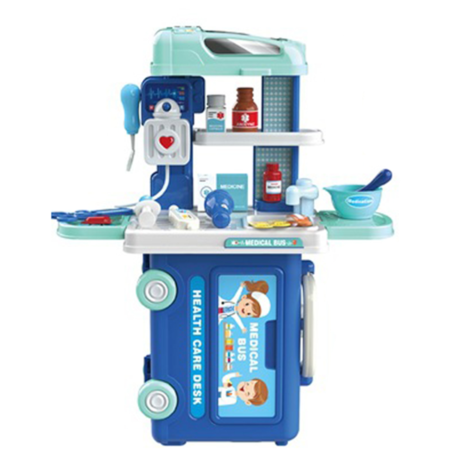 3-in-1 Children Bus Pretend Play Playset Simulation Doctor Kitchen Supermarket Makeup Kit Educational Toy For Kids Xmas Gifts