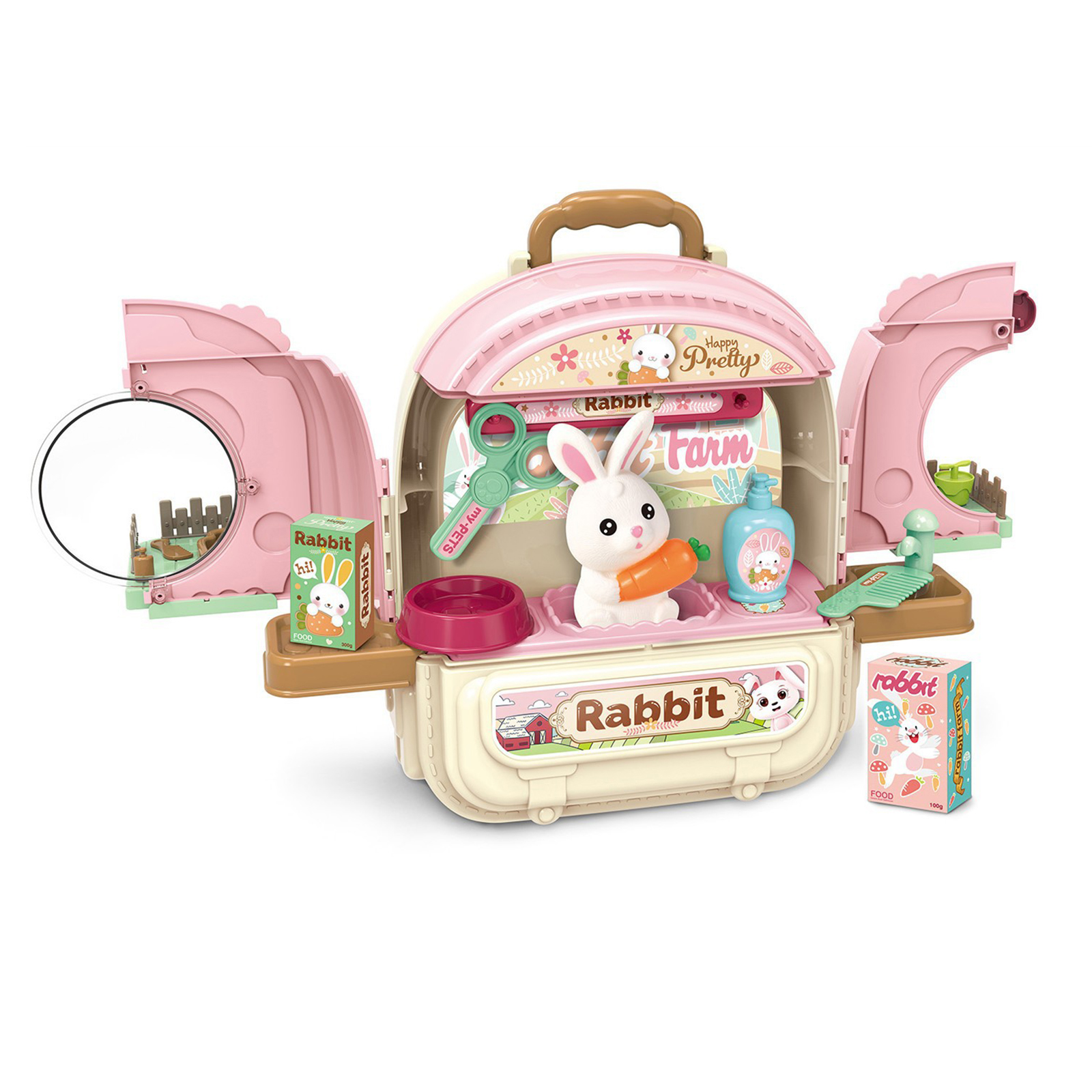 3-in-1 Farm Pretend Play Backpack Set Cute Rabbit Pet Care Playset Play House Toys For Boys Girls Christmas Gifts