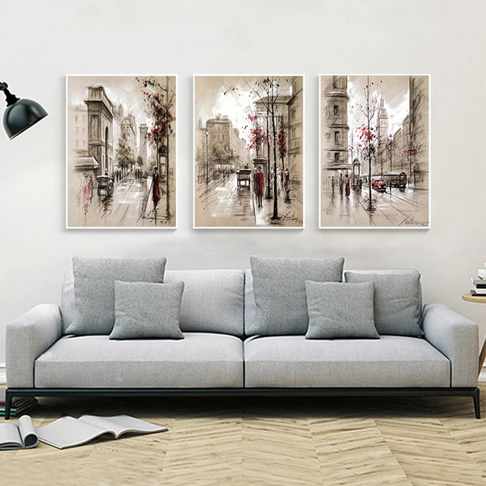 3pcs Canvas Oil Painting Modern Minimalist Street Frameless High-definition Wall Picture