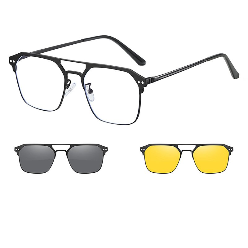 3pcs Men Glasses Set Magnetic Polarized Sunglasses Magnetic Night Vision Sunglasses Anti-blue Myopia Glasses