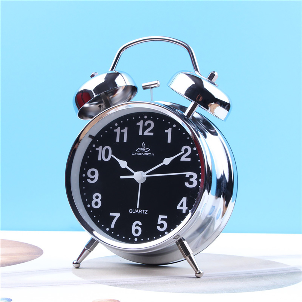 4 Inch Metal Round Alarm Clock Mute Accurate Retro Luminous Bedside Clock with Night Light