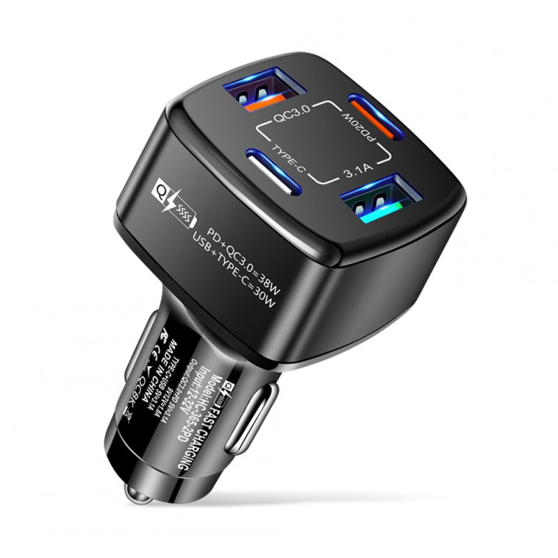 4-in-1 Usb Charger Fast Charging Dock Type-c 38w Pd Qc3.0 3.1a 2usb Dual Line Car Charger Adapter