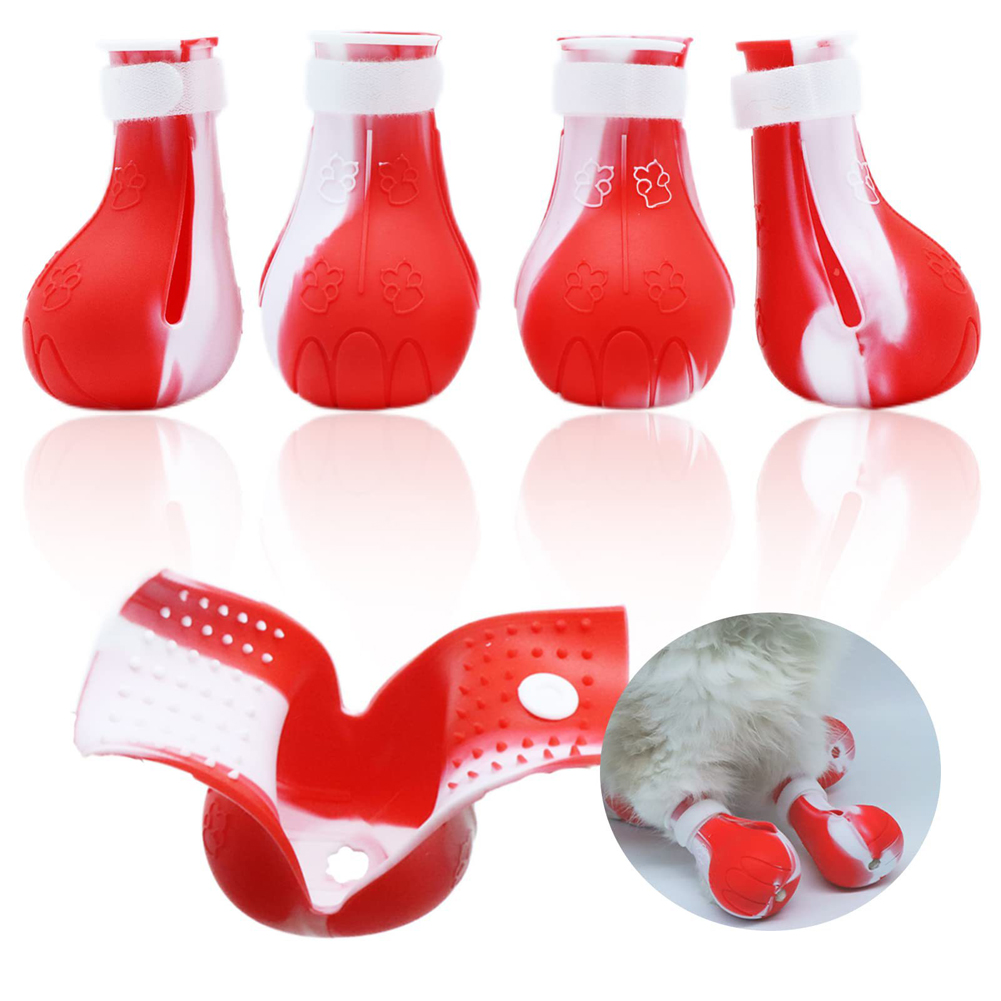 4pcs Pet Cat Silicone Foot Cover Washable Anti-scratch Contrast Color Paw Protector Boot Pet Supplies
