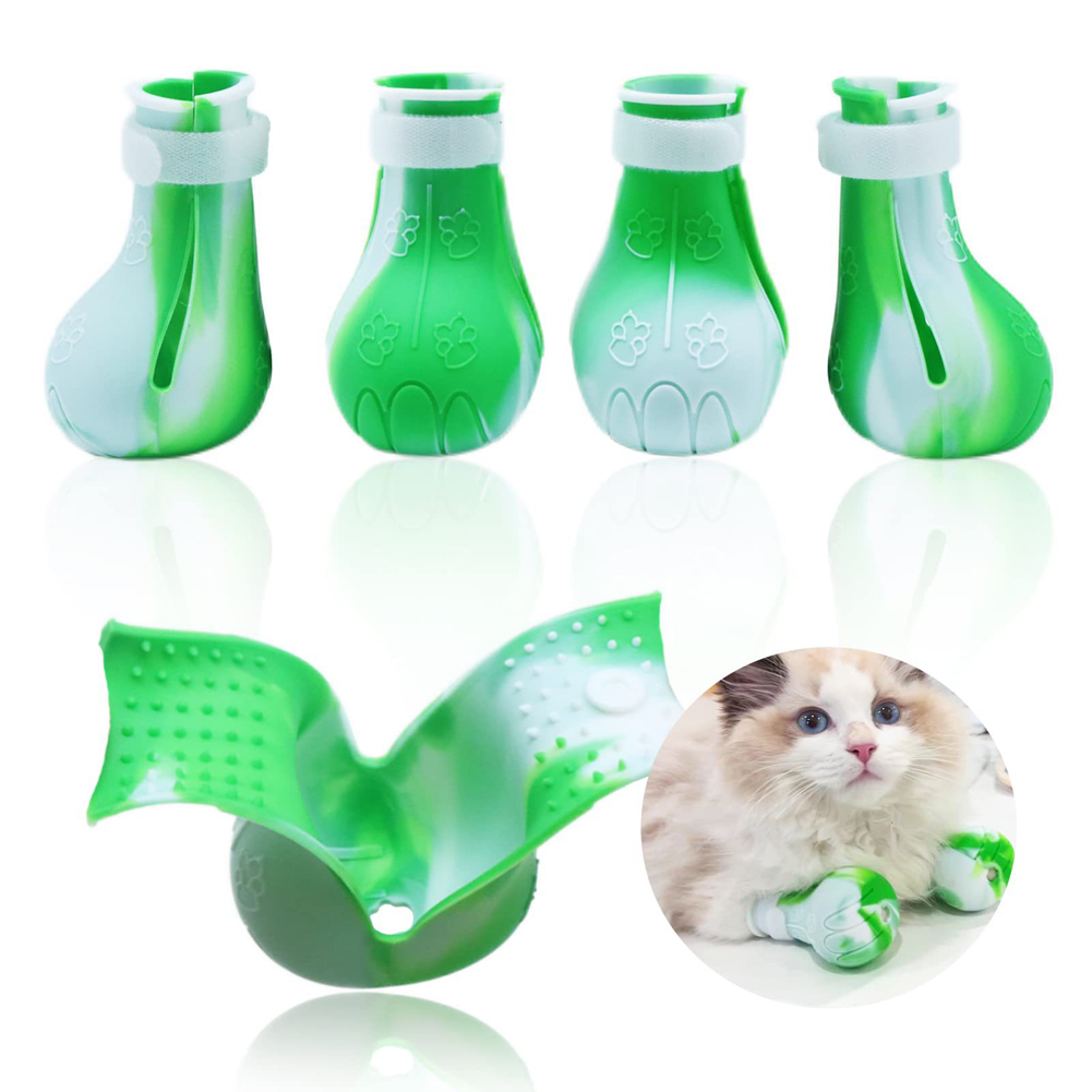 4pcs Pet Cat Silicone Foot Cover Washable Anti-scratch Contrast Color Paw Protector Boot Pet Supplies
