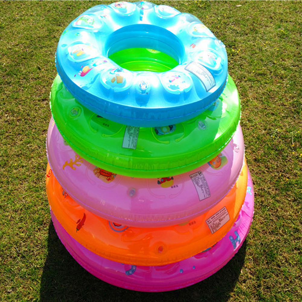 50-90cm Swimming Ring Thickened Double Layer Inflatable Fluorescent Pool Float Summer Random Color