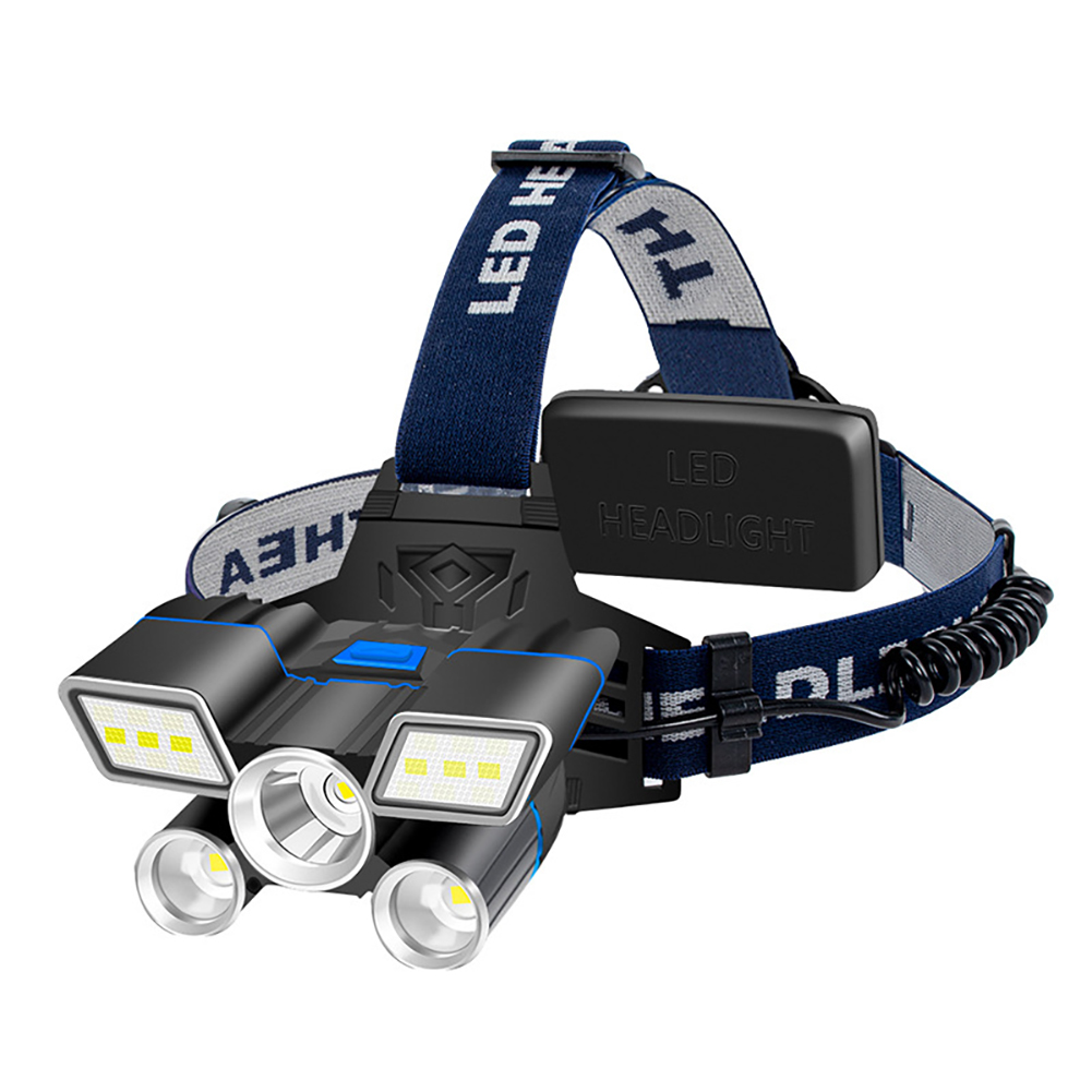 5LED Multifunctional Outdoor LED Camping Light 9 Modes High Power Strong Light USB Rechargeable Headlamp Head Front Light