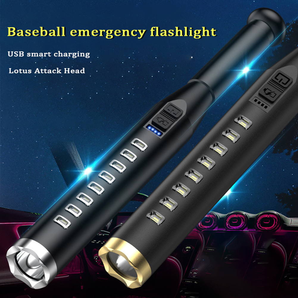 5W LED Flashlight With Indicator Light 300LM High Brightness 5 Lighting Modes USB Rechargeable Strong Light Baseball Bat Torch For Camping Emergencies Hiking