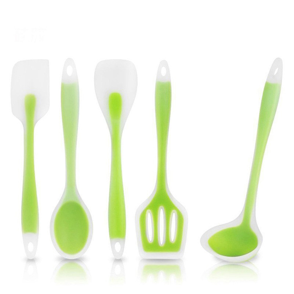 5pcs Kitchen Utensils Set Food Grade Silicone Non-stick Cooking Spatula Spoon Kit With Hanging Hole