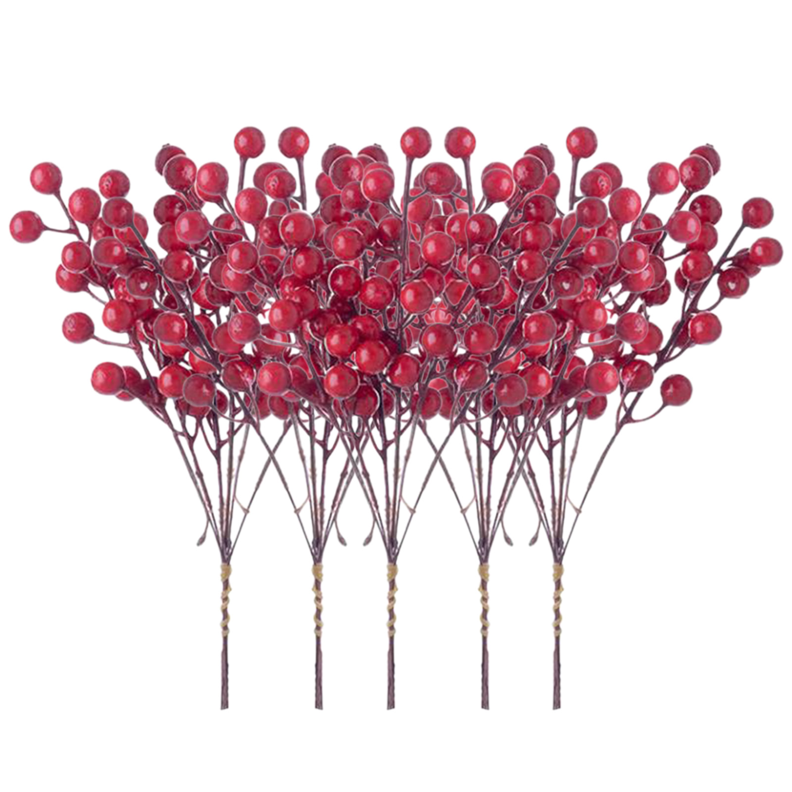 6 Heads 5pcs/Bunch Artificial Berries Branch Fake Plants Flowers Bouquet DIY Wreath Supplies Accessories For Christmas Party Home Decor