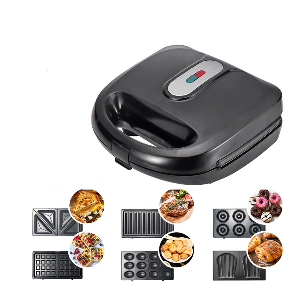 6-in-1 Waffle Makers with 6 Removable Plates Non Stick Coating Stainless Steel Sandwich Maker for Breakfast