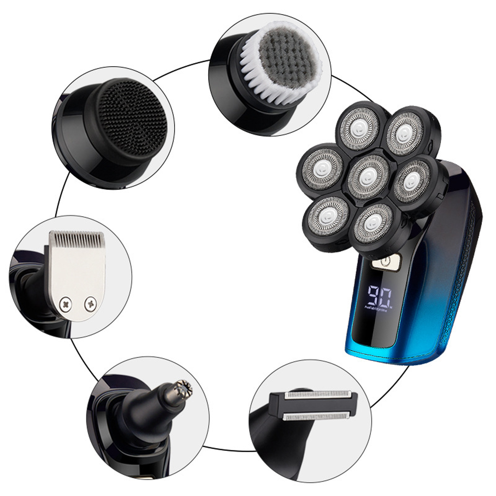 7D Shaver Body Washable Digital Display Usb Rechargeable Electric Shavers Nose Hair Haircut for Bald