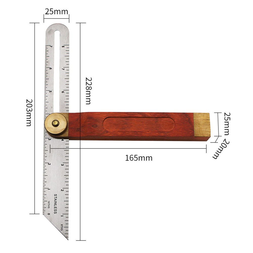 9inch Stainless Steel Sliding Angle Ruler with Wooden Handle Multi Angle Adjustable Measurement Tool