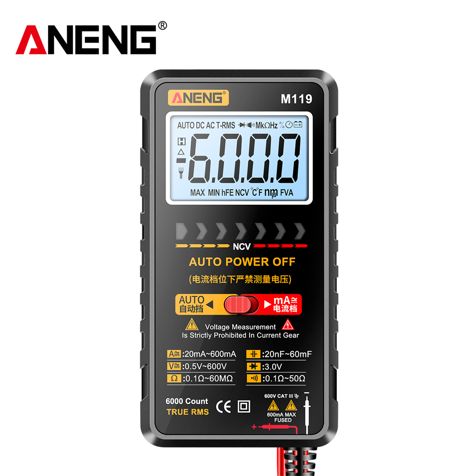 ANENG M119 Digital Multimeter Tester 6000 Counts High Precision Tester Electrician Portable Automatic Multimeter