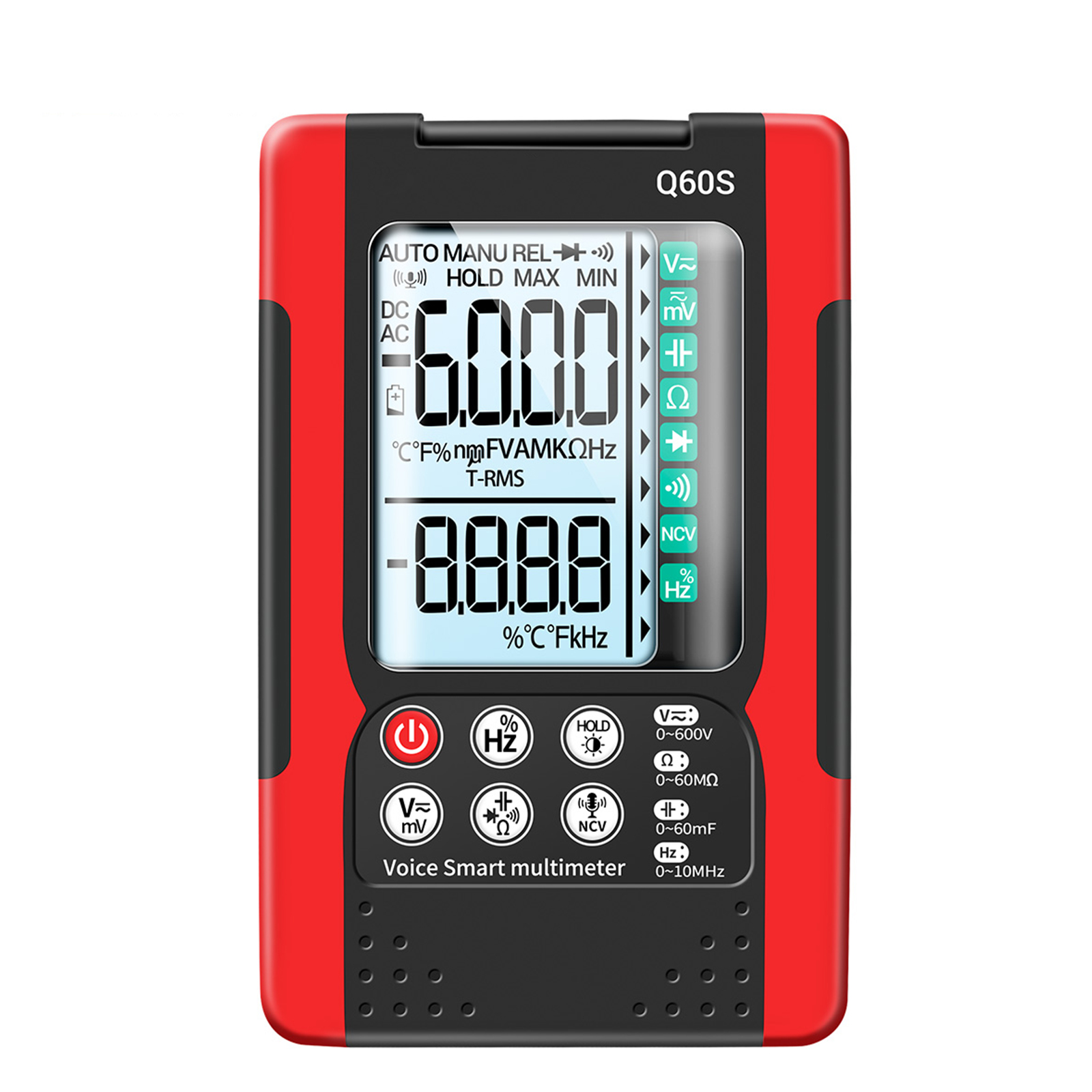 ANENG Q60s Digital Multimeter Ai Voice Recognition Transistor Tester 6000 Counts Trms Automatic Capacitance Meter Red
