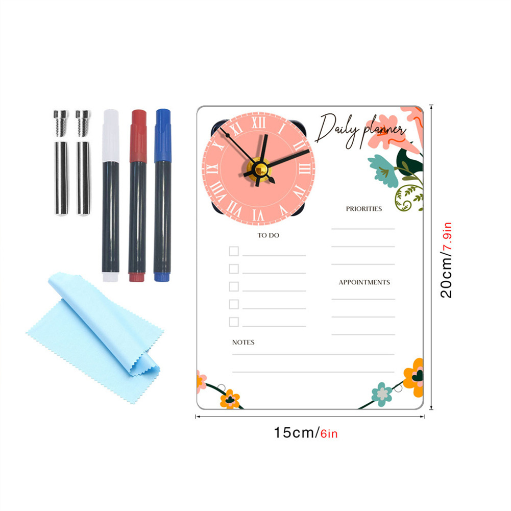 Acrylic Calendar With Wall Clock Includes 3 Erasable Markers Anti-sliding Anti-scratch Monthly Weekly Planner (15x20cm/6×7.9inch)