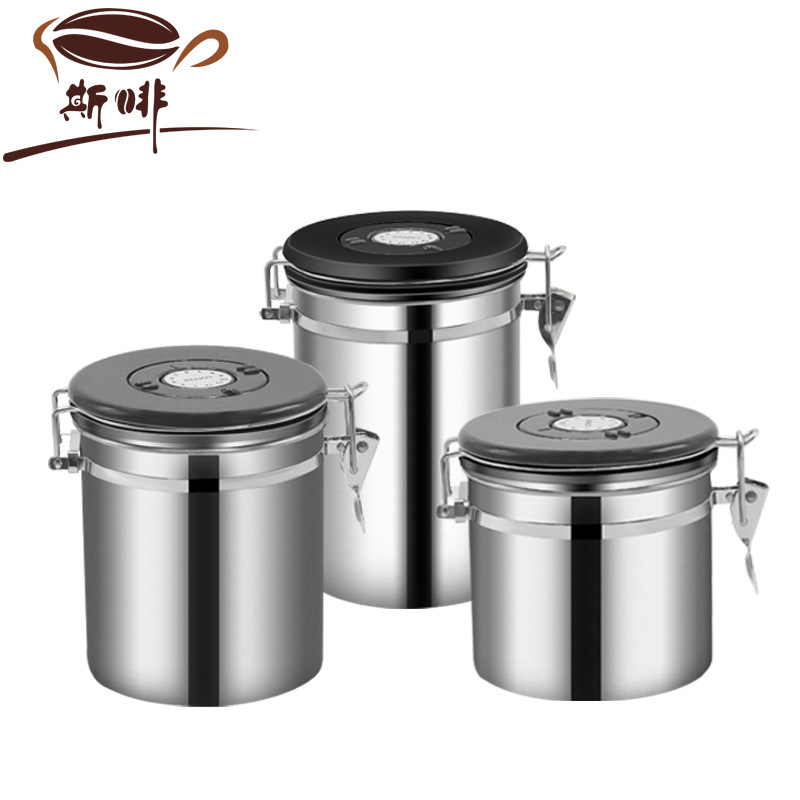 Airtight Coffee Canister 304 Stainless Steel Kitchen Food Storage Container With Spoon Date Trackers Stainless steel 1.5L