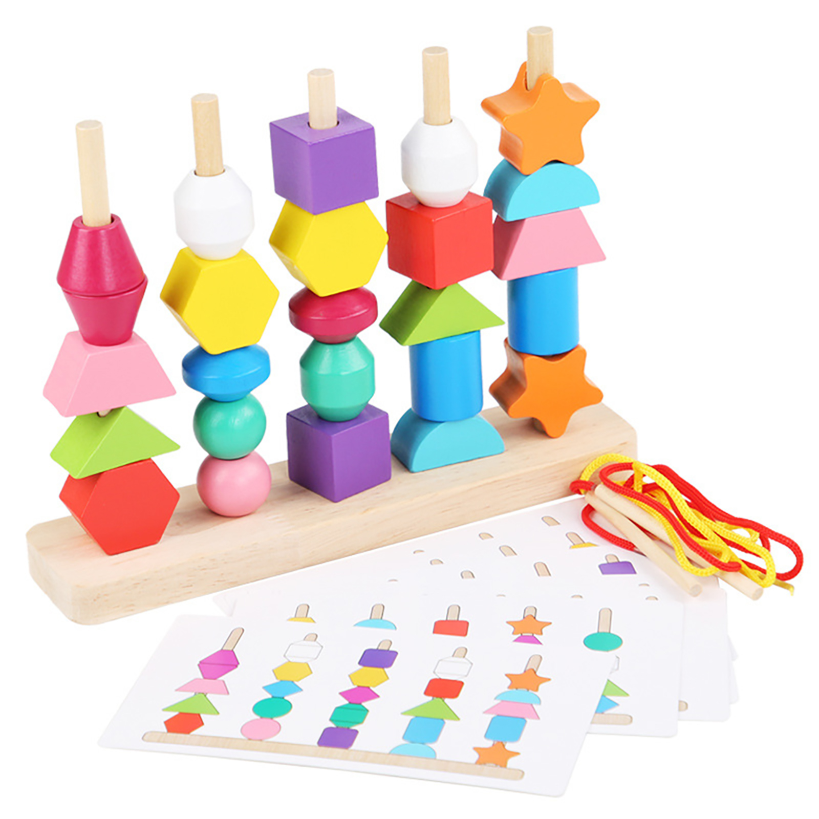 Beads Sequencing Toy Wooden Stacking Blocks Lacing Beads Shape Matching Color Cognition Learning Toys Gifts For Kids